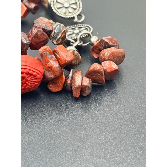 Vintage 925 Sterling Silver Garnet & Cinnabar Triple Strand 8” Bracelet 47.8g - Picture 9 of 11